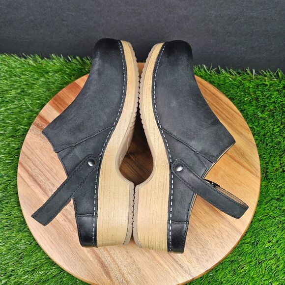 Dansko Berry Clog Shoes Womens EU39 US 9 Black Nubuck Leather Clogs Slip On - Picture 10 of 14